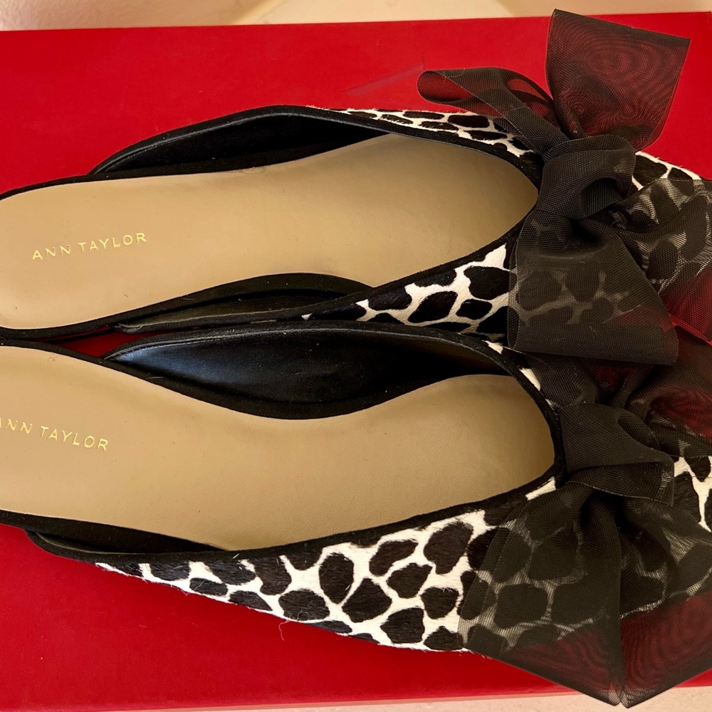 Ann Taylor Black and White Calf Hair Mule